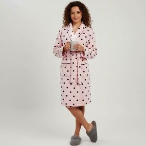 Victoria's Secret Plush Robe Pink Black‎ Polka Dot Cozy Sleepwear XL/XXL Womens